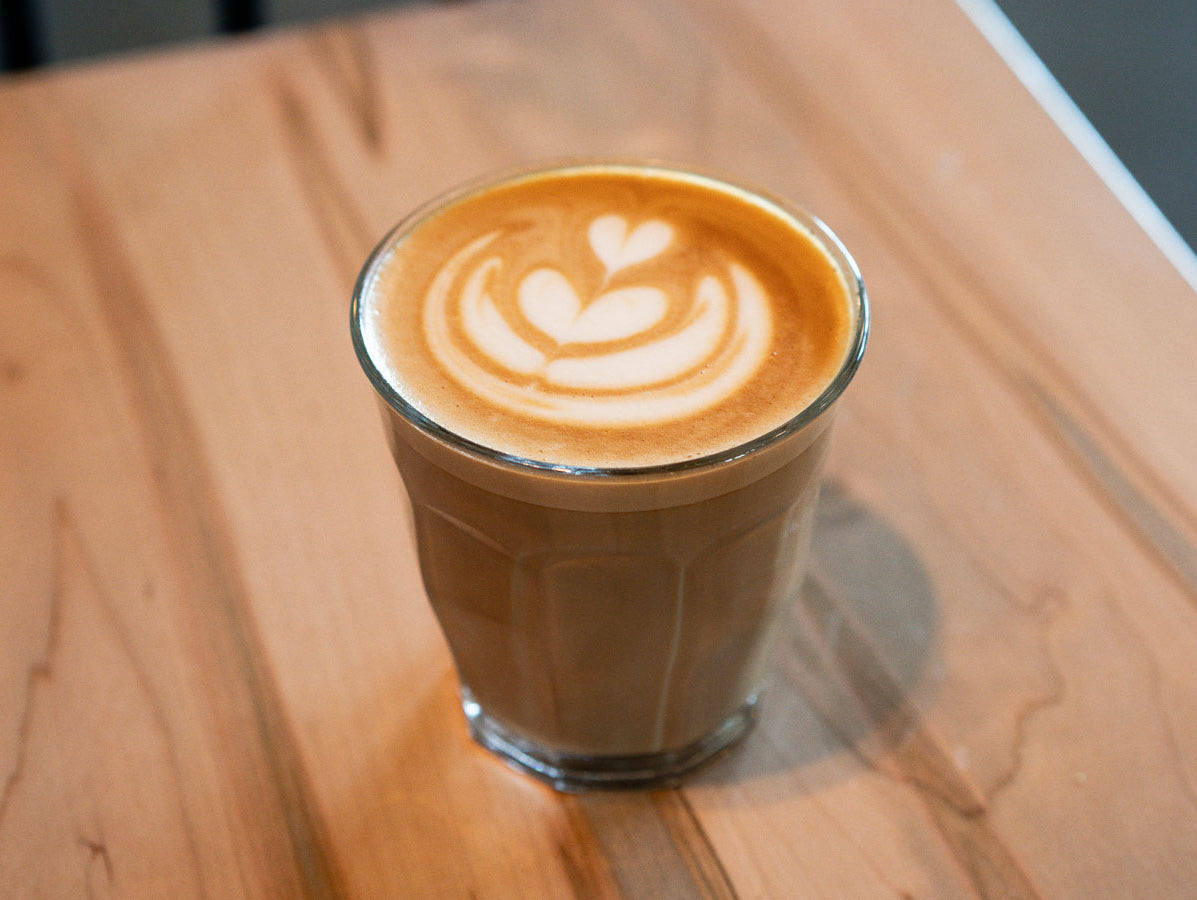 flat white sitting on table