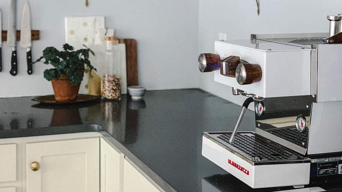 Espresso machine sitting on a kitchen counter