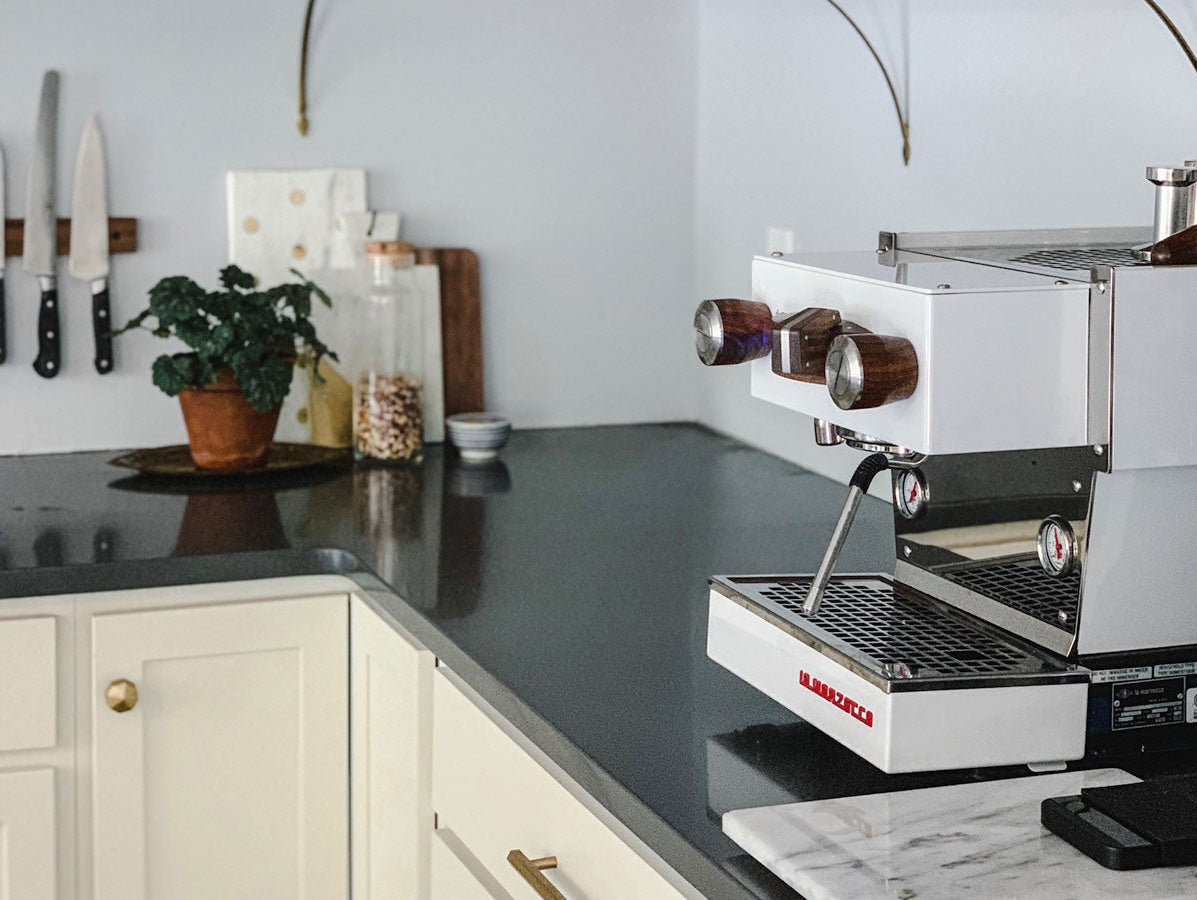 Espresso machine sitting on a kitchen counter