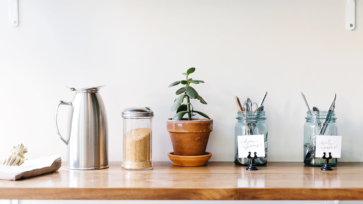 coffee station with cream and brown sugar sweetner