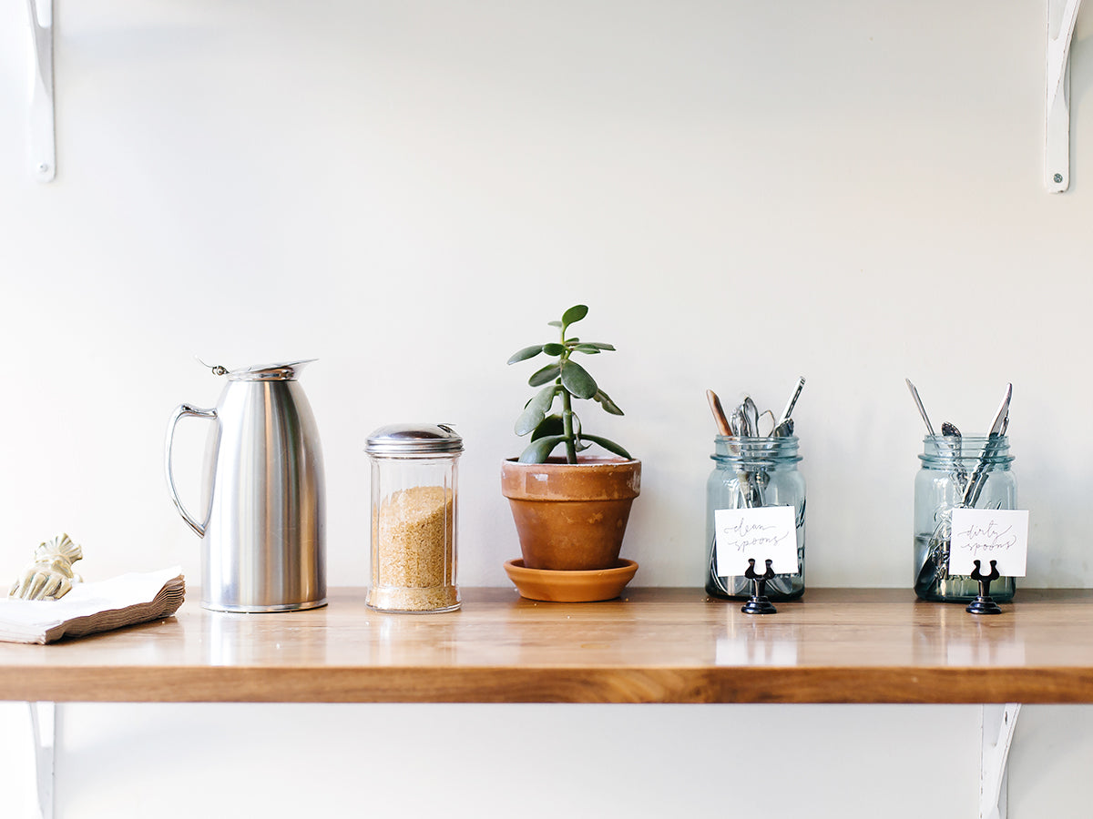 coffee station with cream and brown sugar sweetner